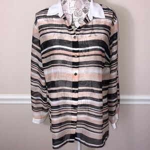 Vince Camuto Zen Stripe Sheer Blouse 1X